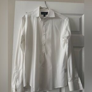 Men’s White Button Down Classic Shirt.  Bonus included a satin gray bow tie!